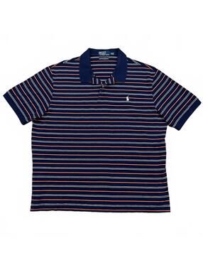 Polo Ralph Lauren Blue Orange Striped Moisture Management Polo Shirt Size XL